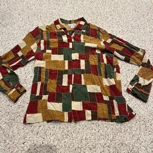 Stunt Vintage 100% Silk Button Down Shirt Sz S Geometric Retro Artsy Y2K